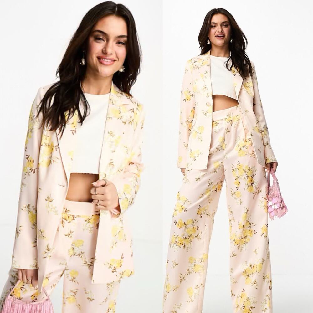 Asos forever New Satin Blazer Pastel Floral printed Size 4 Preppy Chic Jacket
